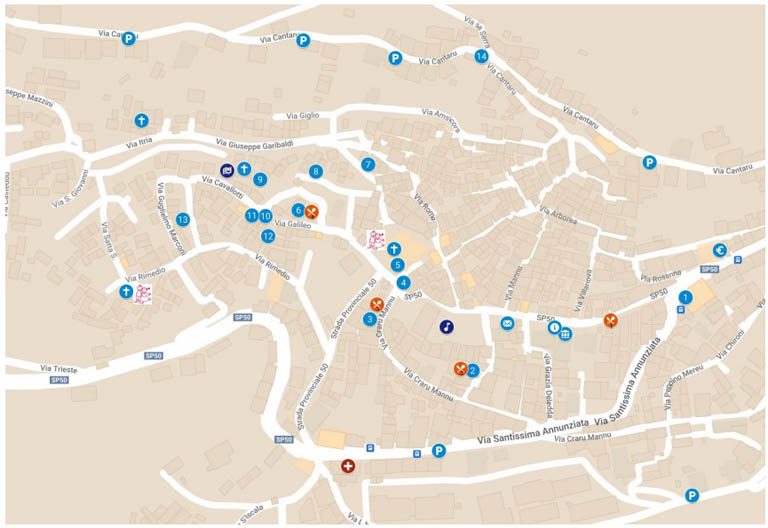 Cartina stradale del centro storico di Lodè