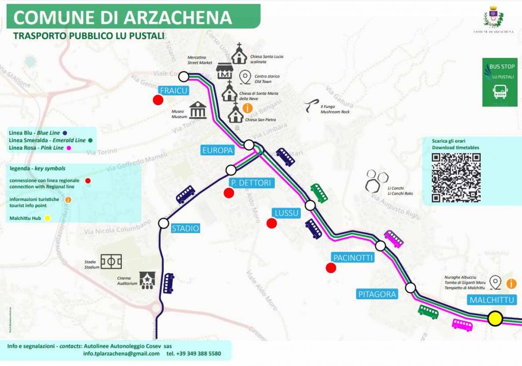 Mappa delle fermate del bus cittadino Lu Pustali ad Arzachena