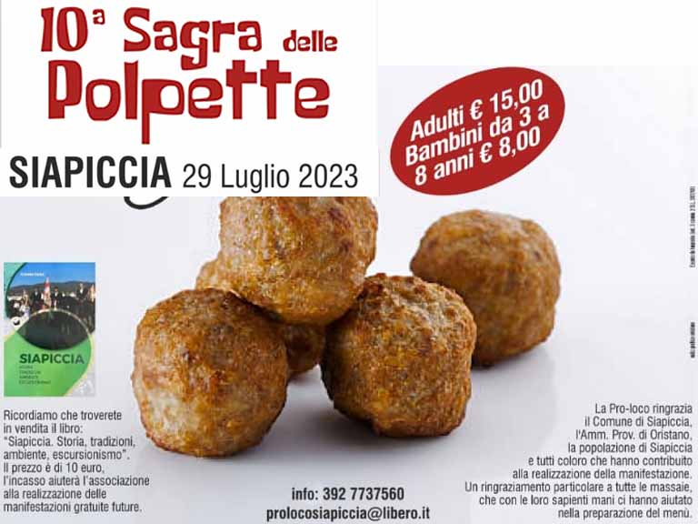 Sagra polpette 2023 a Siapiccia, manifesto e menù