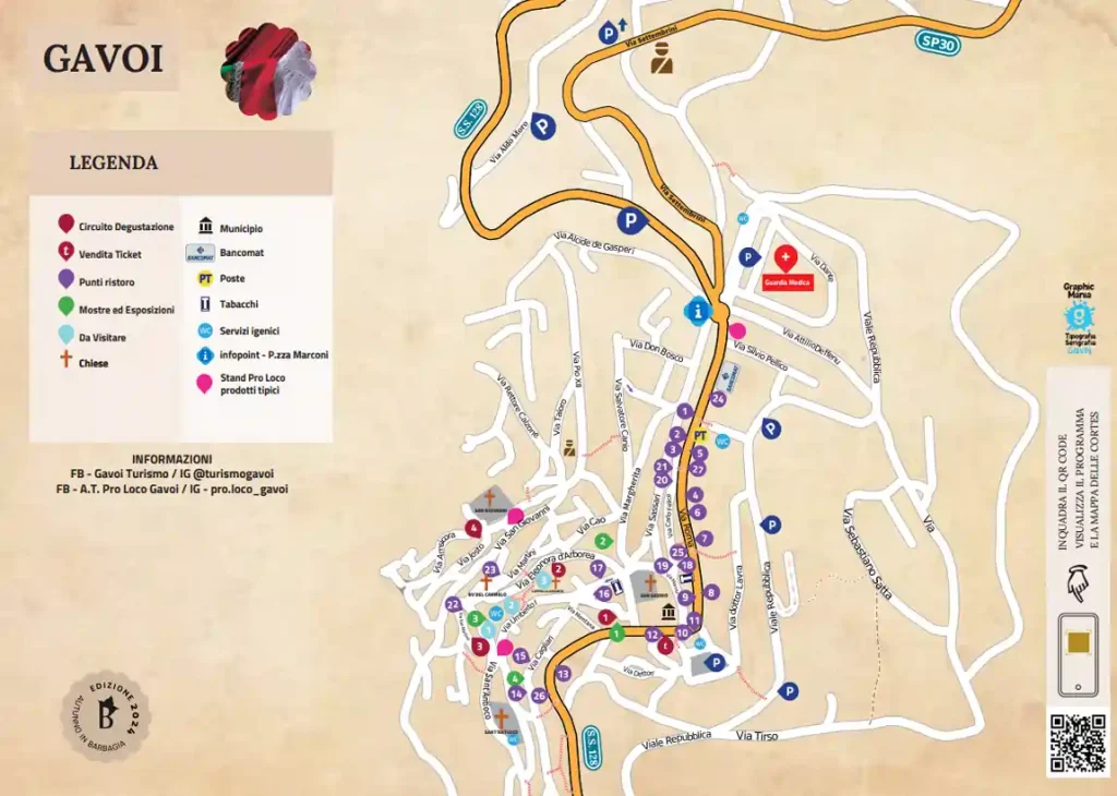 Cartina stradale di Gavoi e mappa delle cortes apertas 2024