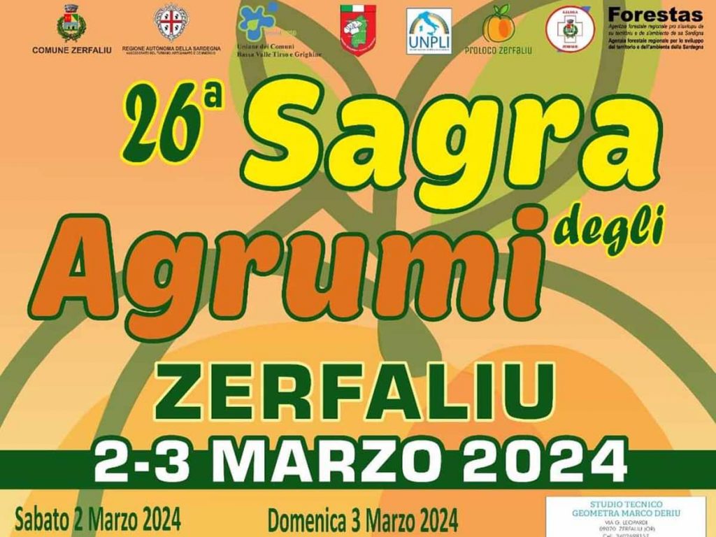Sagra degli agrumi di Zerfaliu, manifesto con date e e programma 2024