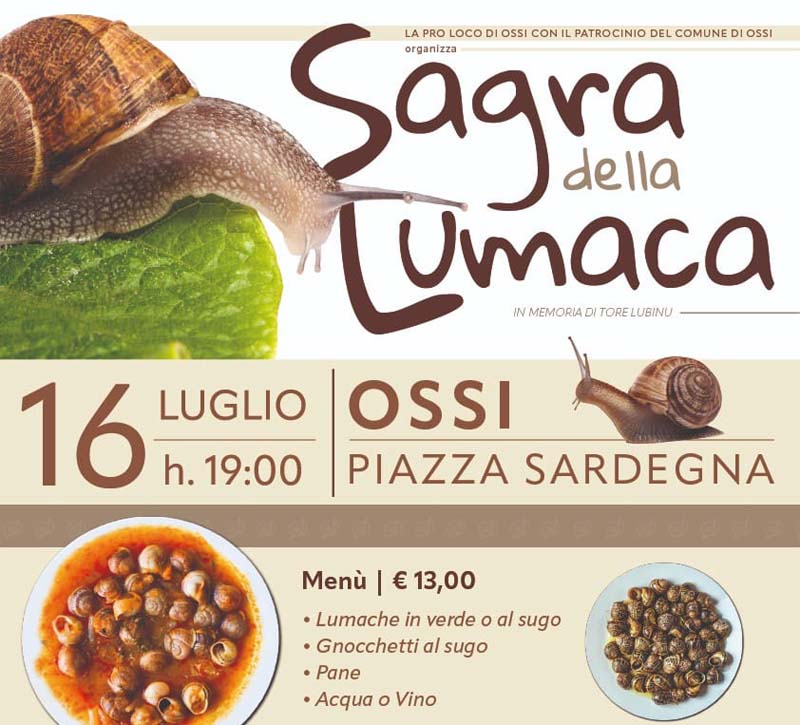 Sagra lumaca Ossi, programma e menù