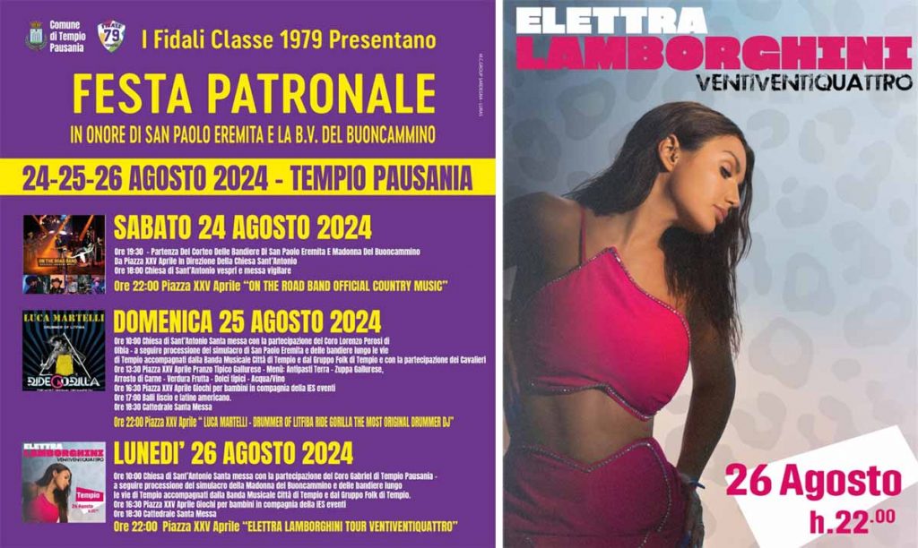 Festa patronale di Tempio Pausania, manifesto con date e programma