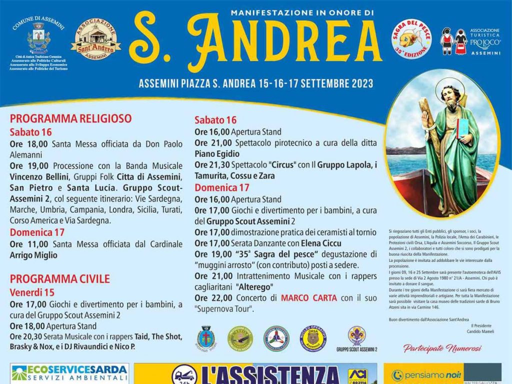 Sant'Andrea Assemini 2023, manifesto con programma e date