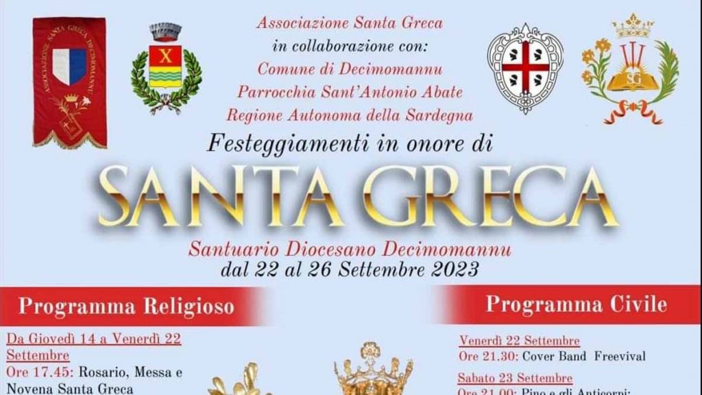 Santa Greca Decimomannu 2023, manifesto con date e programma