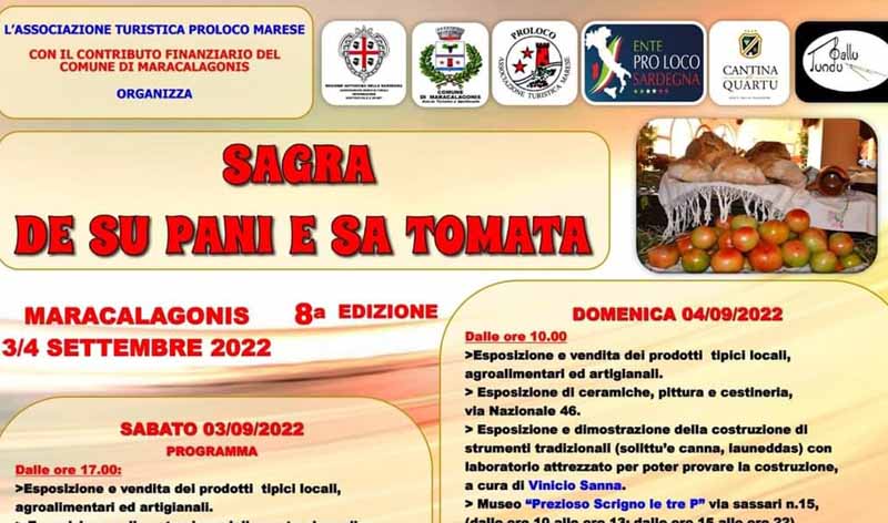 Sagra de su pani e tomata a Maracalagonis 2022, programma e manifesto