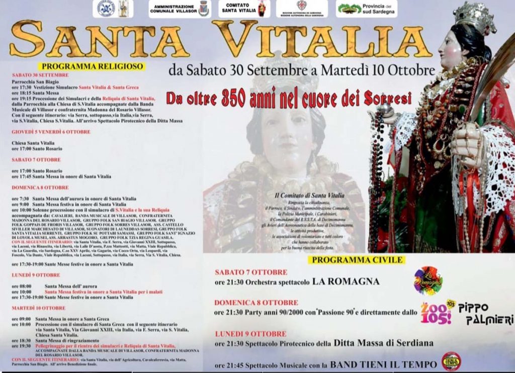 Festa di Santa Vitalia 2023 a Villasor, locandina con date e programma