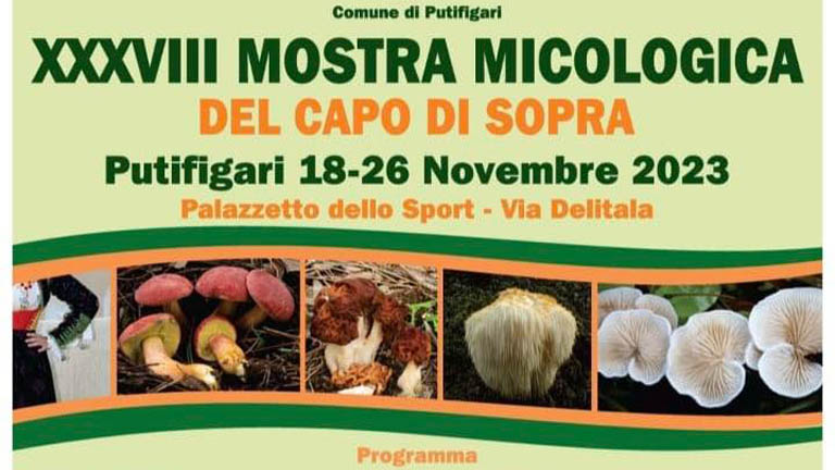 Mostra micologica del Capo di Sopra a Putifigari, manifesto con date e programma 2023