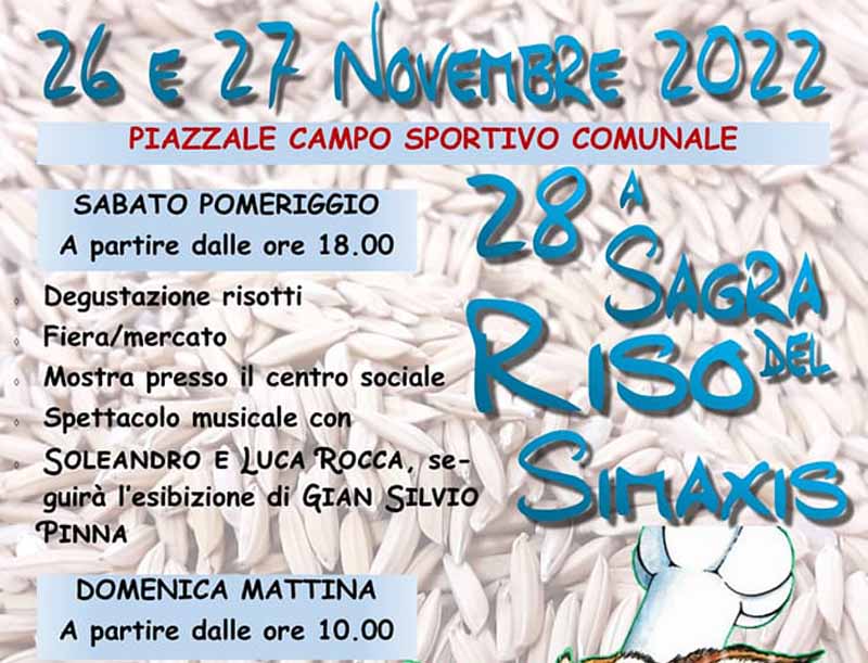 Sagra del riso 2022 a Simaxis, programma e manifesto