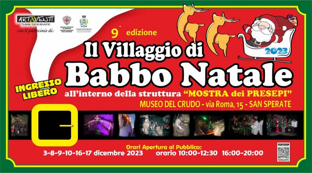 Villaggio di Babbo Natale a San Sperate, manifesto con data e programma 2023