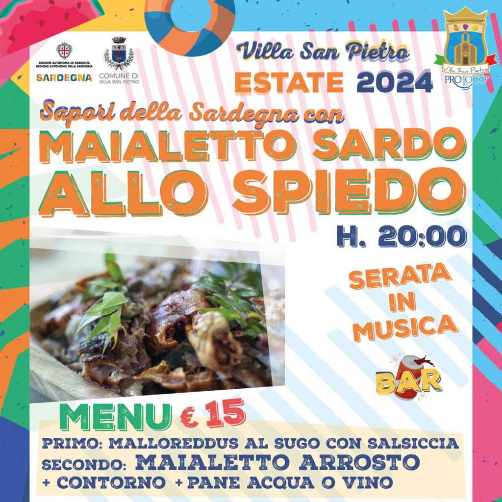 Sagra maialetto 2024 a Villa San Pietro, manifesto con data e menù!
