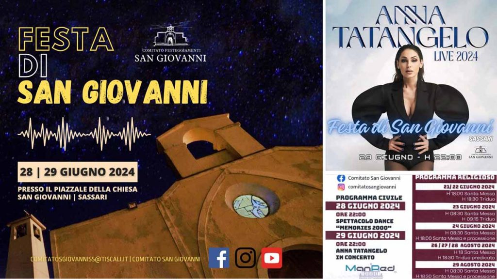 Festa di San Giovanni 2024 a Sassari con il concerto di Anna Tatangelo, programma e locandine