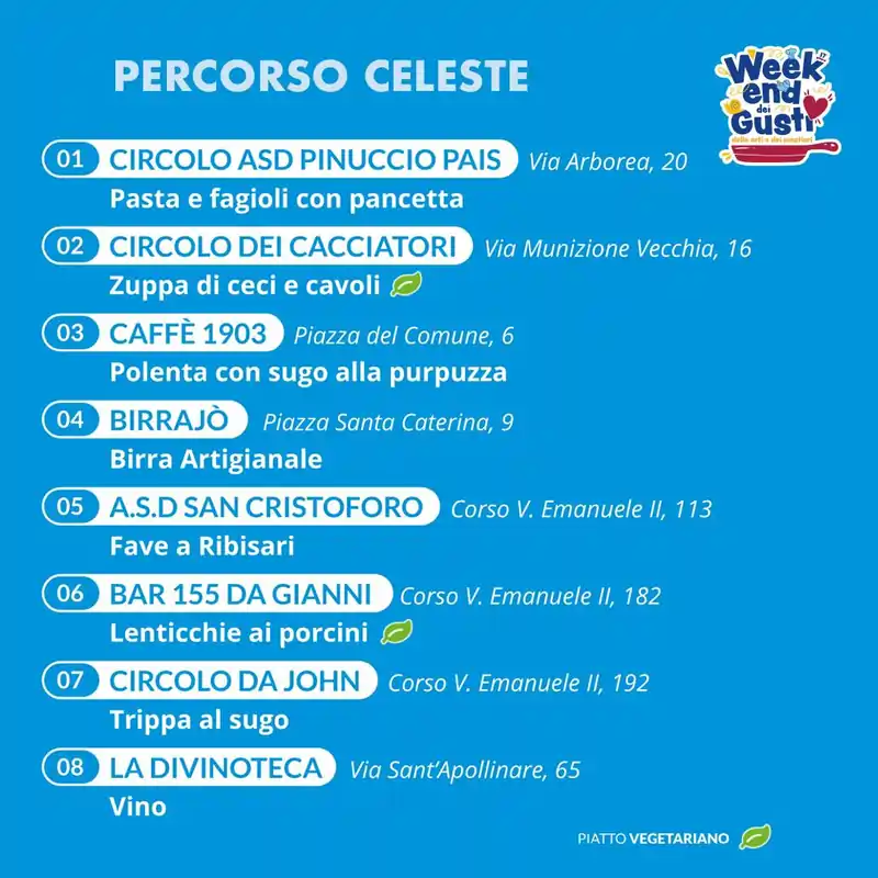 Weekend dei gusti 2024 a Sassari, percorso blu, tutte le fermate