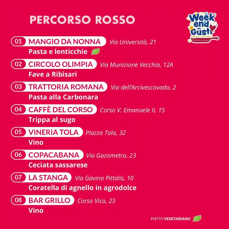 Weekend dei gusti 2024 a Sassari, percorso rosso, elenco locali