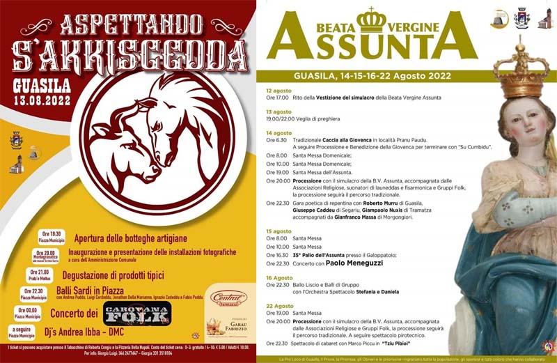 Festa dell'Assunta e caccia alla giovenca 2022 a Guasila, manifesto e programma