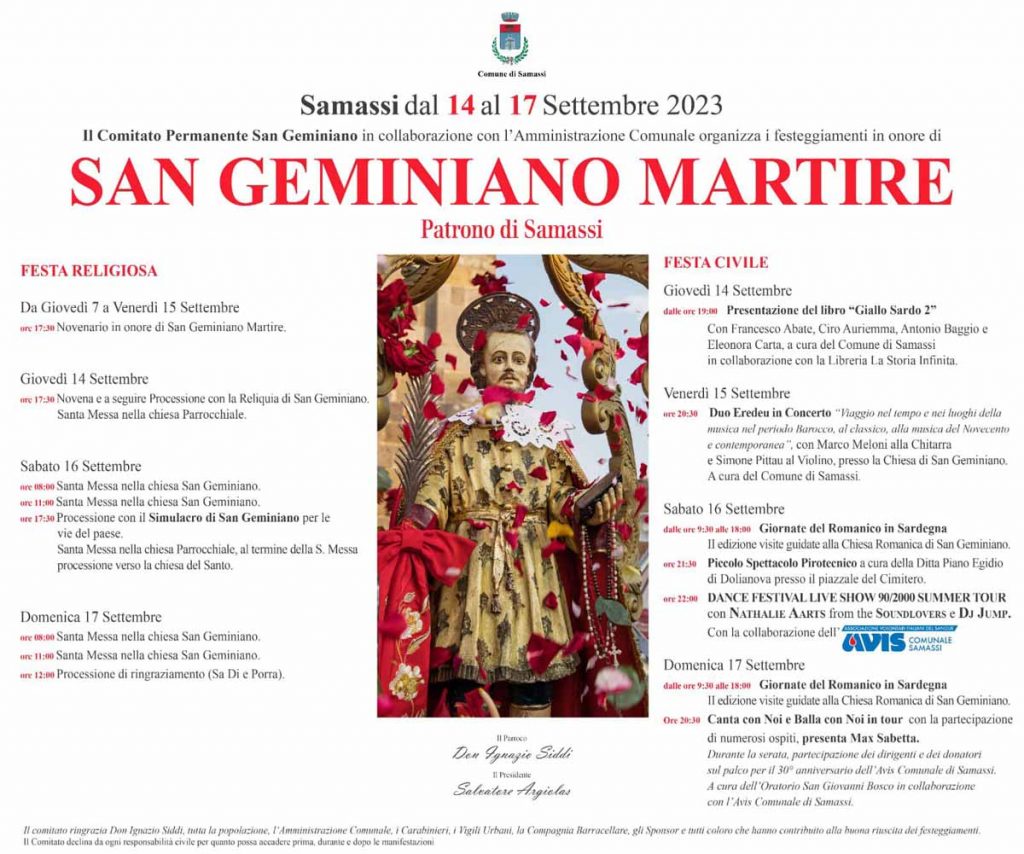 San Geminiano Samassi 2023, manifesto con programma e date
