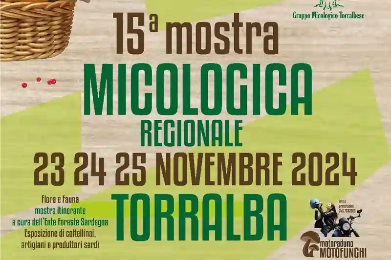 Mostra Micologia Terralba 2024, manifesto con programma, date e orari di apertura