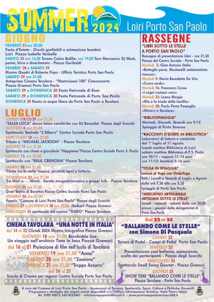 Programma eventi a giugno e luglio 2024 a Porto San Paolo, in Sardegna
