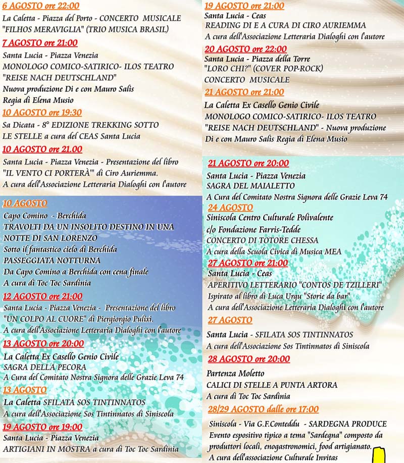 Eventi agosto 2021 a Siniscola