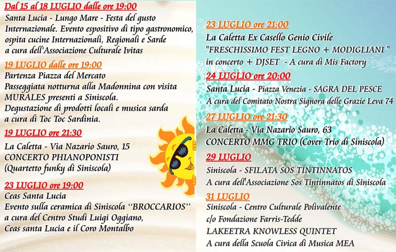 Programma eventi luglio 2021 a Siniscola