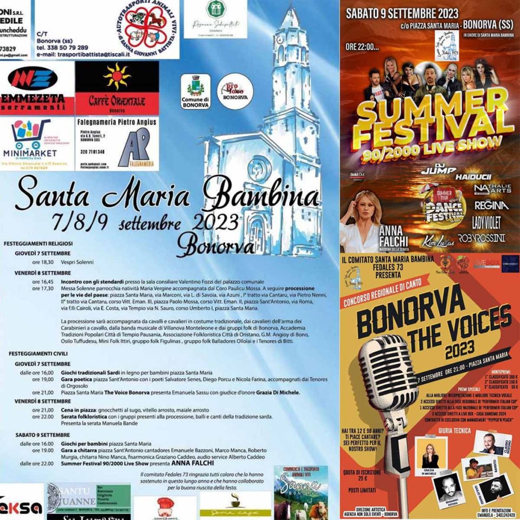 Santa Maria Bambina Bonorva 2023, programma, date e manifesti