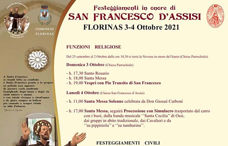 Festa di San Francesco a Florinas, programma 2021