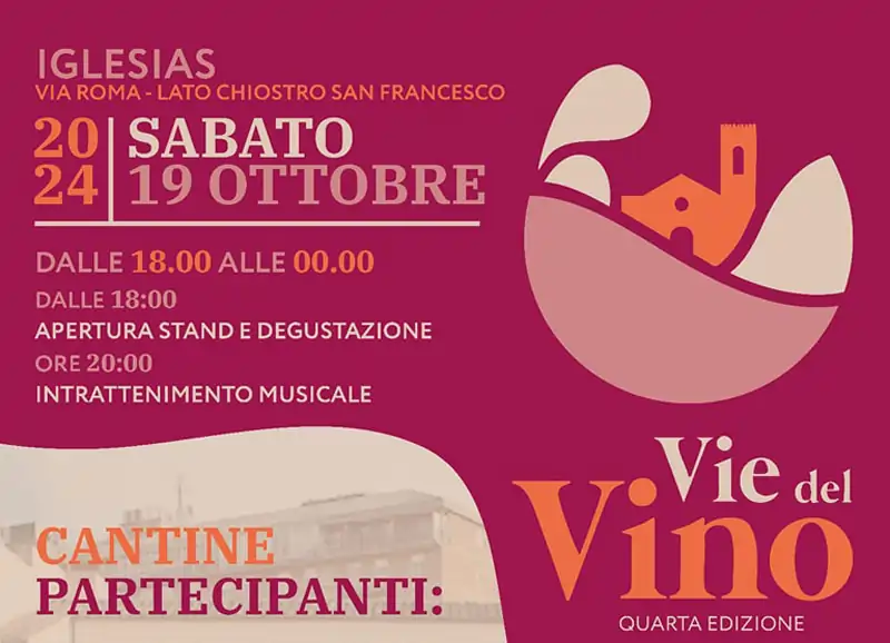 Vie del vino a Iglesias 2024, manifesto con programma, date e cantine partecipanti