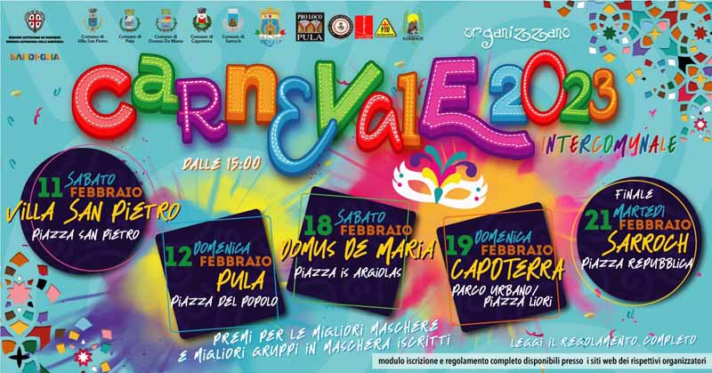 Carnevale sfilate 2023 a Pula, Sarroch, Capoterra, Villa San Pietro e Domus De Maria