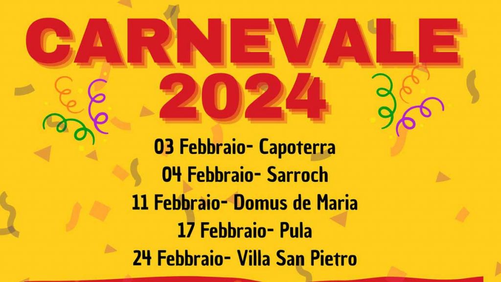 Calendario sfilate di carnevale 2024 a Pula, Sarroch e Capoterra