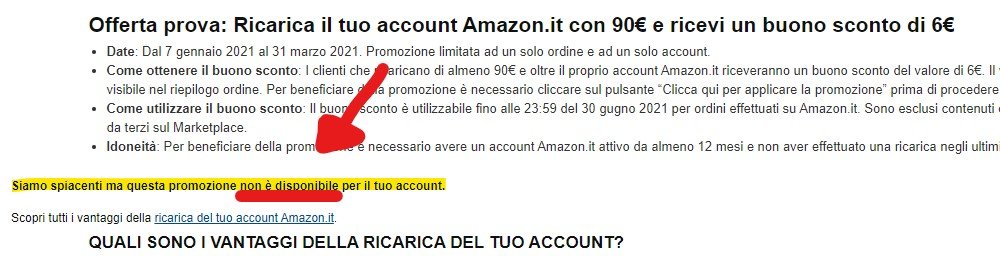 Promozione Amazon non disponibile