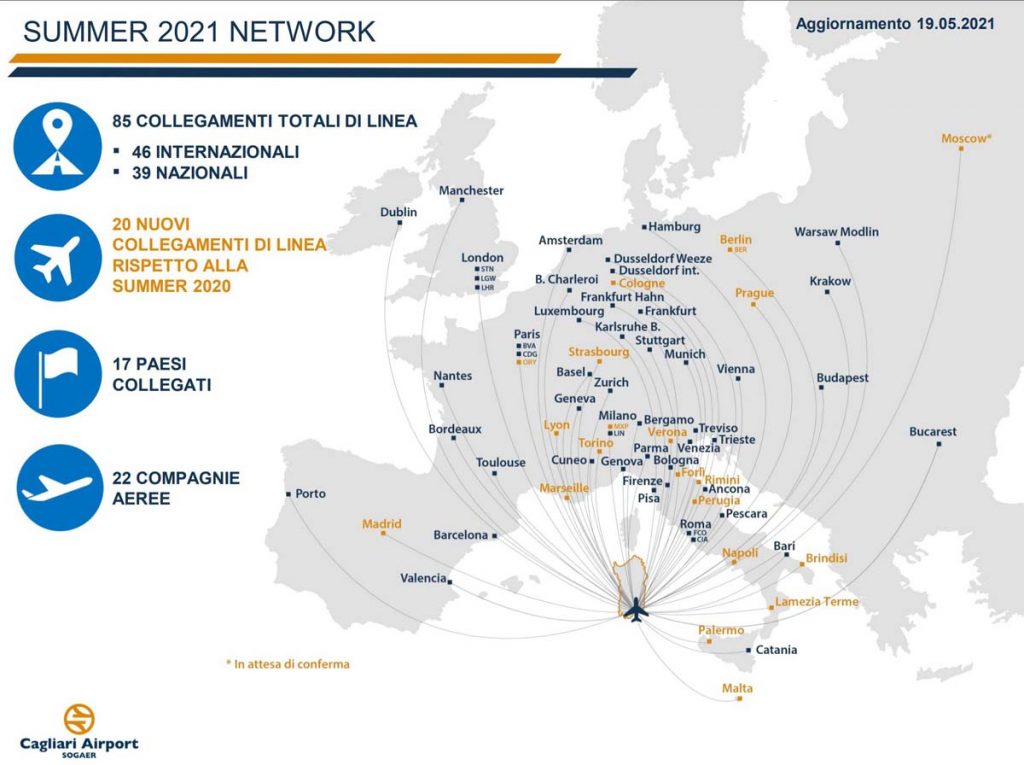 Mappo voli da e per Cagliari nell'estate 2021