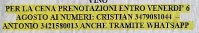Numeri di telefono per prenotare la cena a Giba