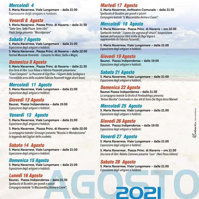 Programma degli eventi di agosto 2021 a Baunei