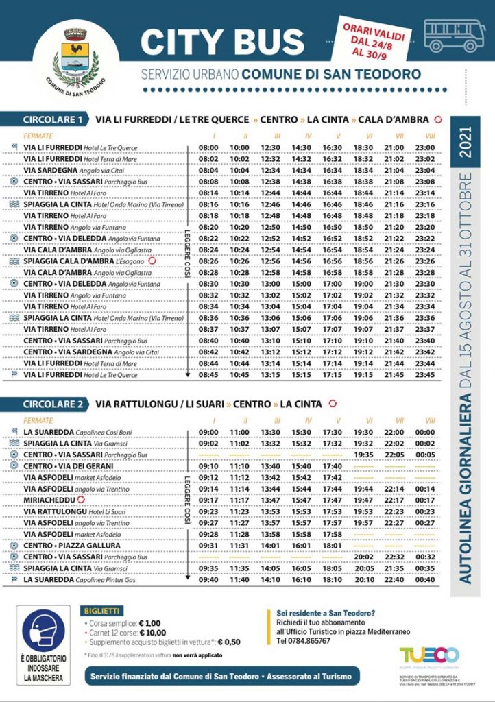 San Teodoro City Bus, fermate e orari dell'estate 2021 