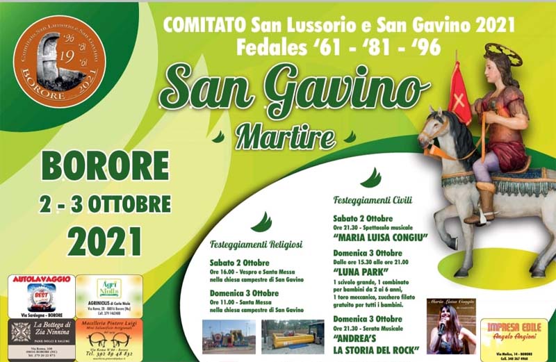 Festa San Gavino a Borore, manifesto e programma 2021