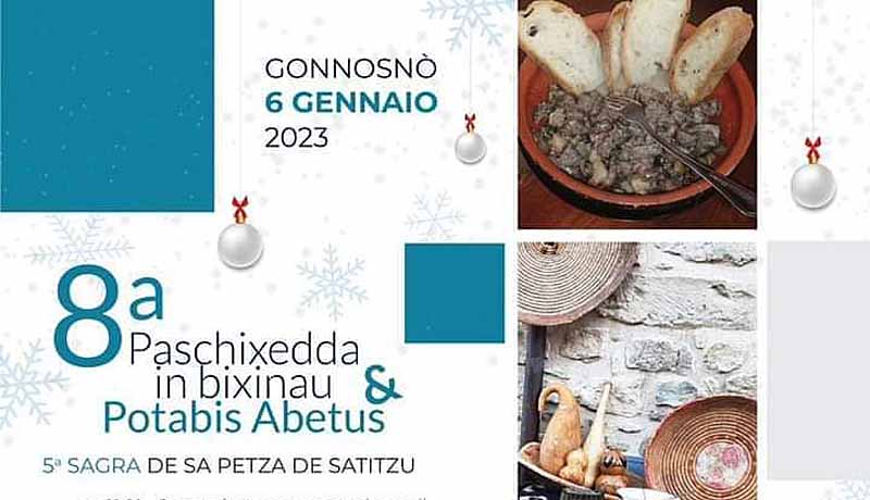 Paschixedda in bixinau e sagra de sa petza de satitzu a Gonnosnò, manifesto 2023