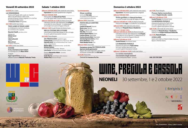 Wine, fregula e cassola 2022 a Neoneli, programma