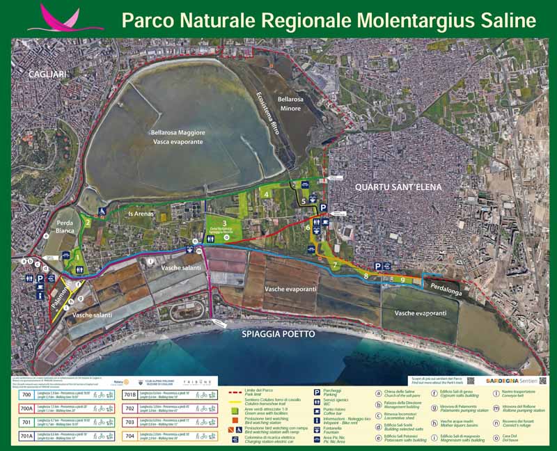 Cartina sentieristica del parco regionale di molentargius Saline, tra Cagliari e Quartu