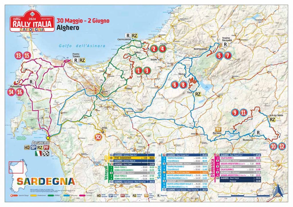 Cartina speciali del rally Italia Sardegna 2024