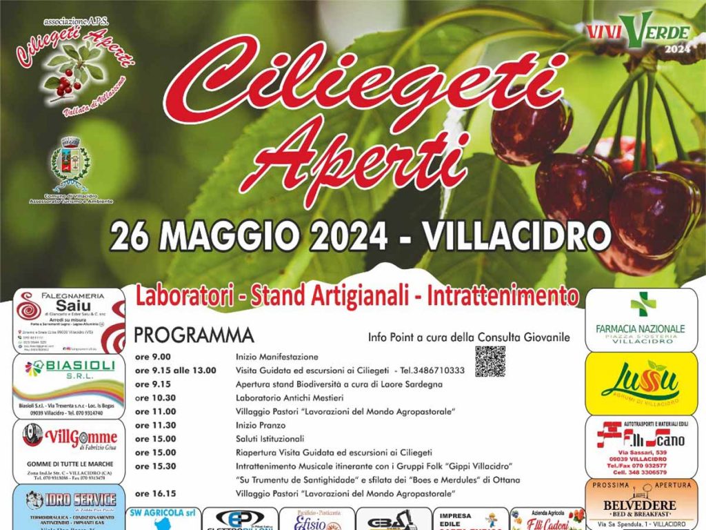 Ciliegeti aperti 2024 a Villacidro, manifesto con programma e data