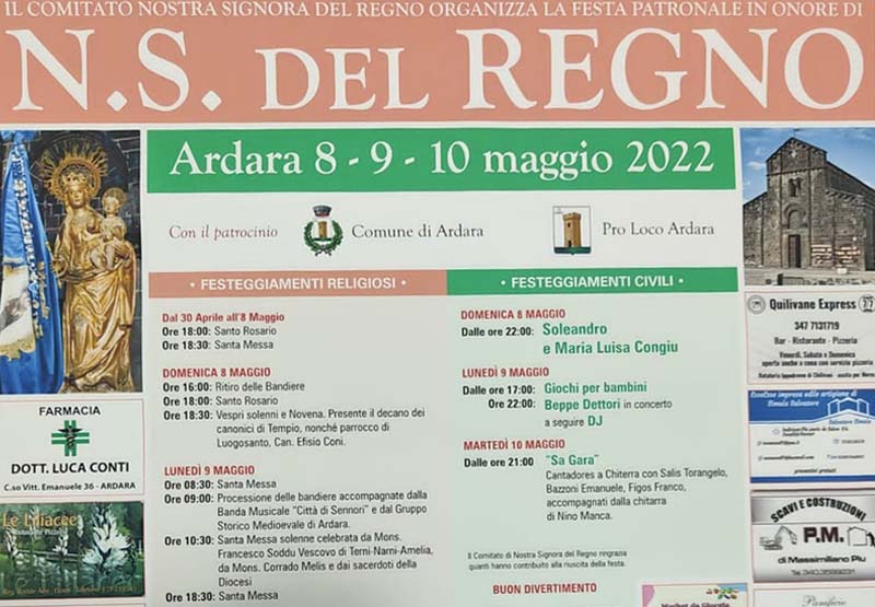 Nostra Signora del Regno Ardara 2022, programma della festa