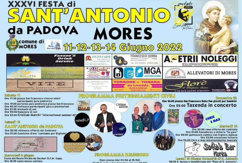 Festa di Sant'Antonio da Padova a mores 2022, programma
