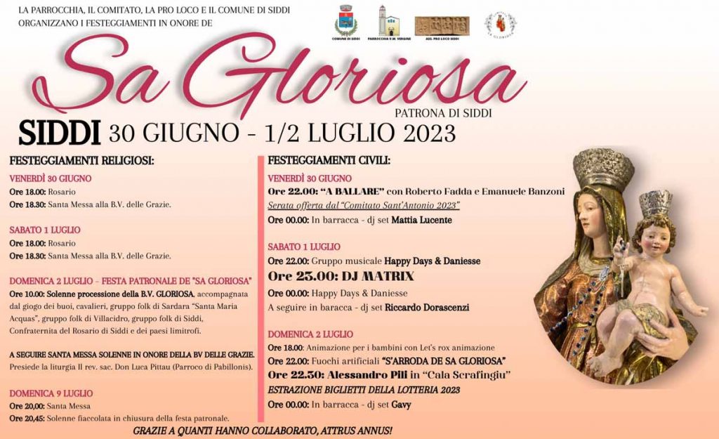 Festa di Sa gloriosa 2023 a Siddi, manifesto, date e programma