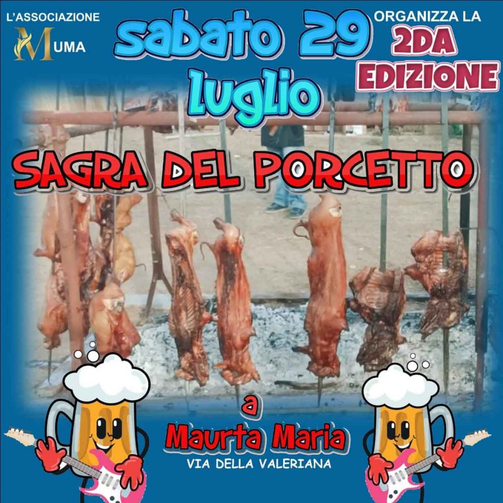 Sagra del porcetto 2023 a Murta Maria, manifesto con programma e date