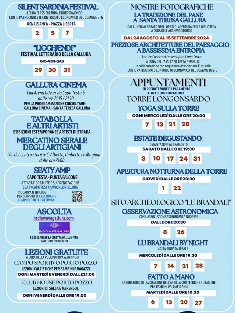 Programma eventi Santa Teresa di Gallura agosto 2024