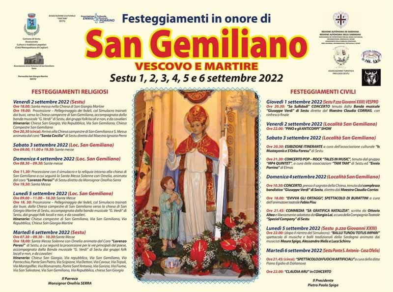 San Gemiliano Sestu 2022, programma religioso e civile