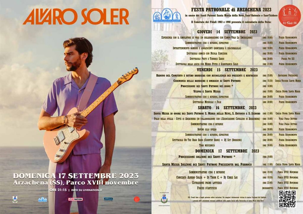Festa patronale Arzachena 2023, con il concerto di Alvaro Soler