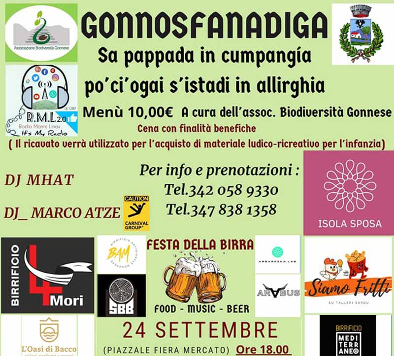 Cena e festa della birra a Gonnosfanadiga, programma e locandina