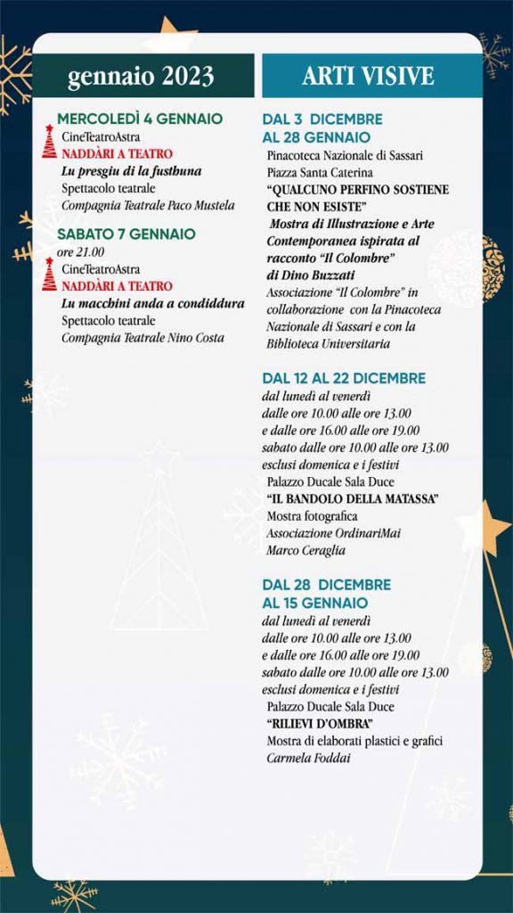 Programma eventi di Natale a Sassari dal 4 al 7 gennaio 2023