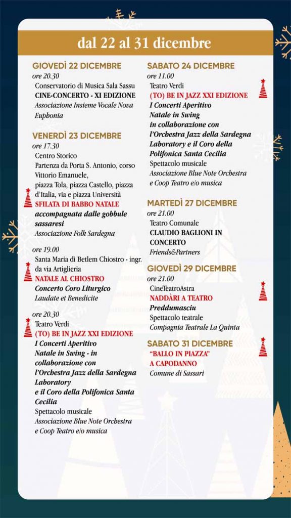Programma eventi di Natale a Sassari dal 22 al 31 dicembre 2022